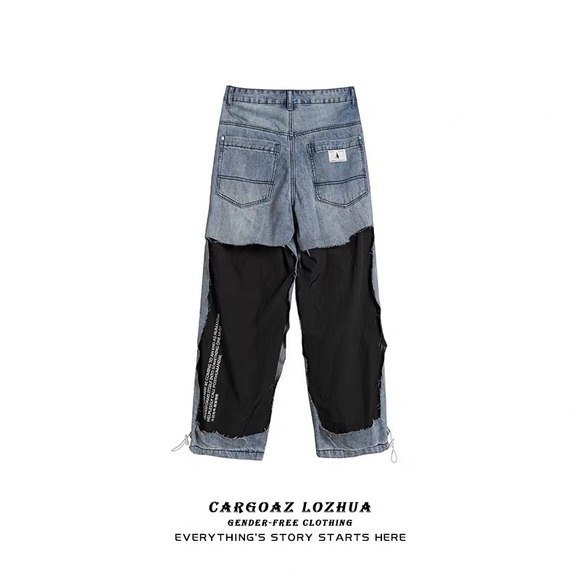 High Waist Stitching Black and Blue Jeans - Picture 2 of 4